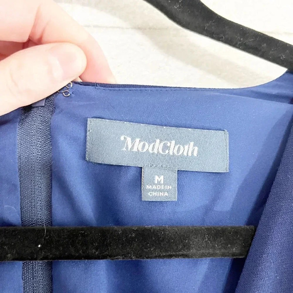 Modcloth Navy Blue Faux Wrap V Neck Midi Dress Women's Size Medium - Picture 6 of 8